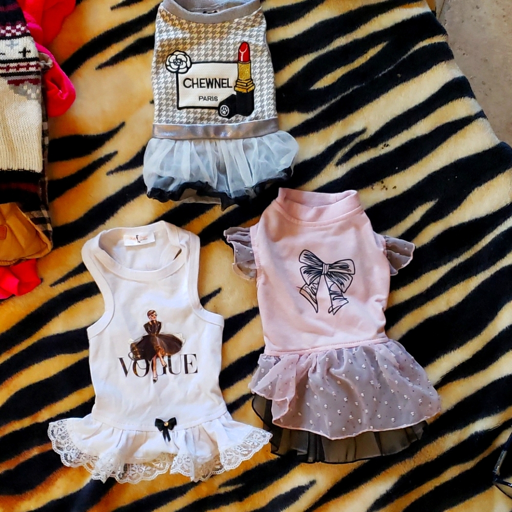 Adorable Doggie dresses chewnel is size S, other M